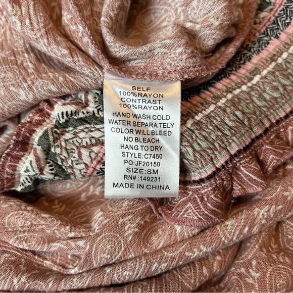 KORI Boho Wide Leg Ruffled Flare Lightweight Paisley and Aztec Print Pants Sz.S - Picture 13 of 15